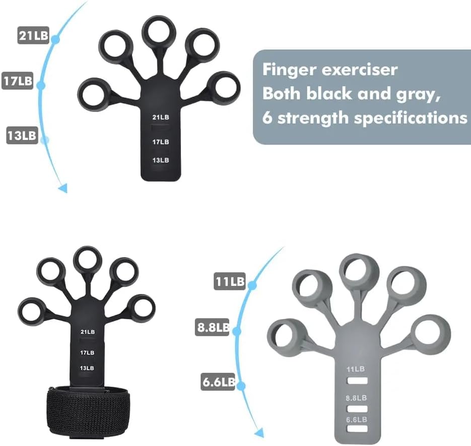 WALI SPORTS Hand Grip Strengthener - 4 Piece Adjustable Finger Exerciser and Finger Stretcher - Grip Strength Trainer for Hand Therapy, Rock Climbing - Relieve Pain for Arthritis, Carpal Tunnel