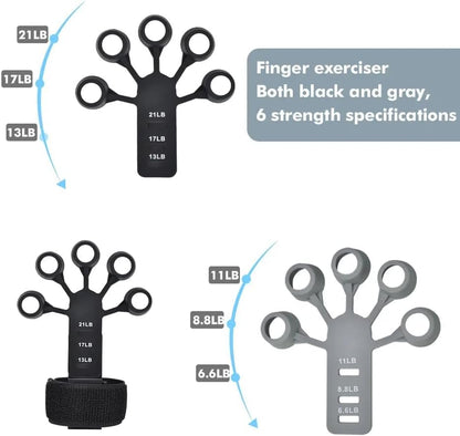 WALI SPORTS Hand Grip Strengthener - 4 Piece Adjustable Finger Exerciser and Finger Stretcher - Grip Strength Trainer for Hand Therapy, Rock Climbing - Relieve Pain for Arthritis, Carpal Tunnel