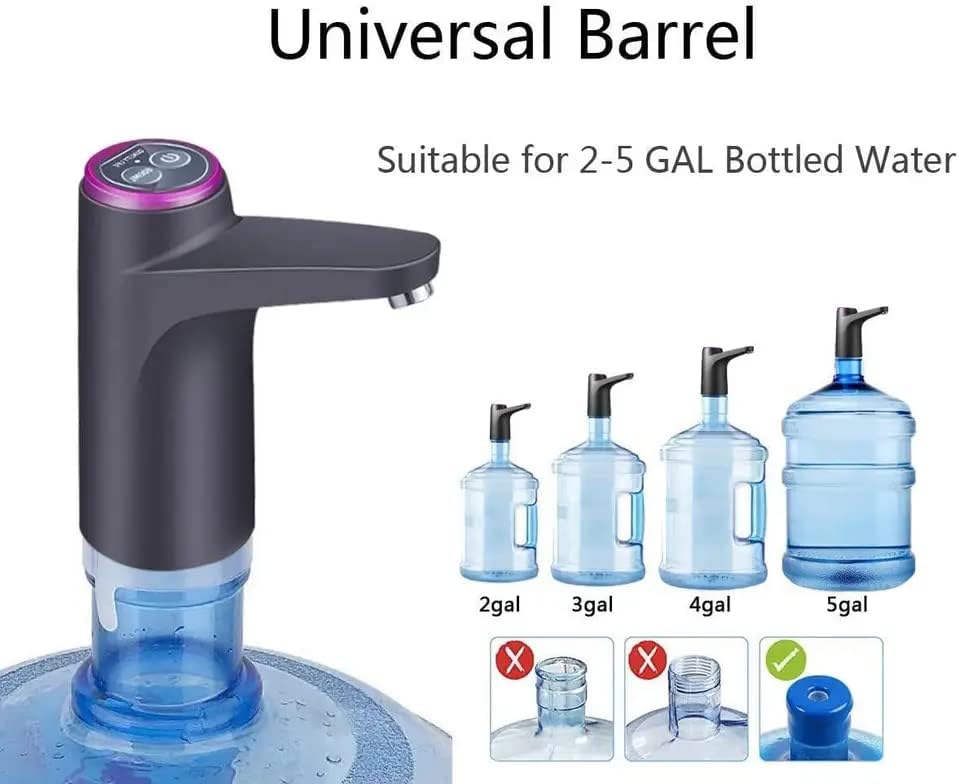 Water Dispenser, Portable Water Bottle Pump for Universal 3, 4 and 5 Gallon with USB Electric Charging and Automatic Off Switch (Black)