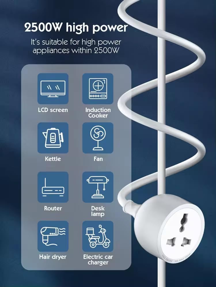 1 Way 5 Meters Universal Outlet Power Extension Cord, Power Strip 5M Single Socket Cable Extender, 2500W One Plug Electric Wire