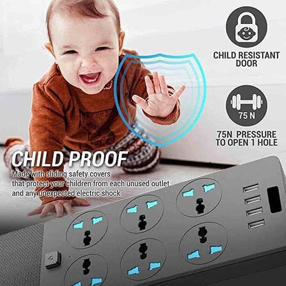 Power Strip & Surge Protectors, Power Extension Lead Outlets, All in one Wall Plug Adapter with 4 (3.1A) USB Hub & 6 Gang Smart Electrical Sockets, Power Extension (5 Meter)