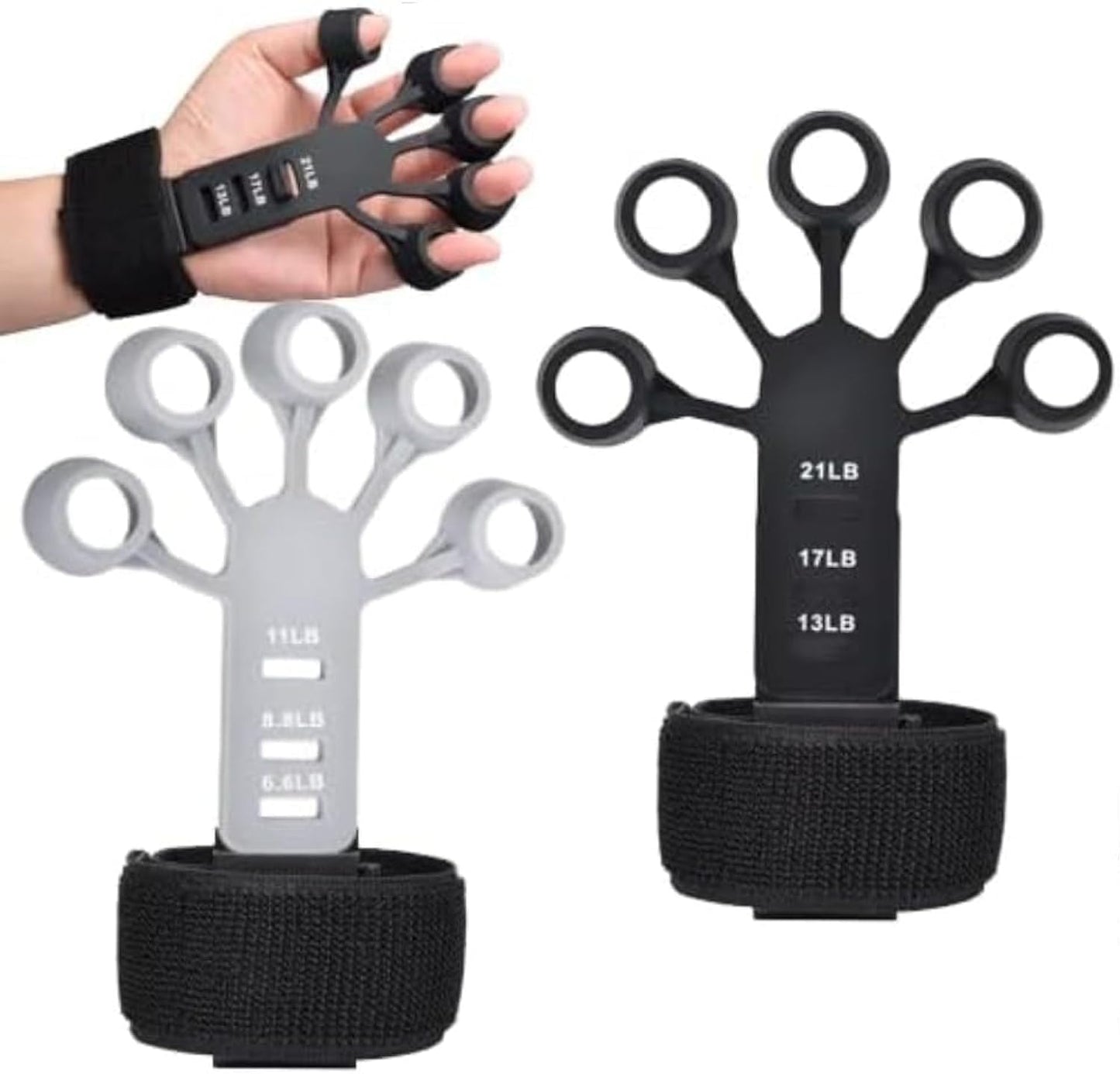 WALI SPORTS Hand Grip Strengthener - 4 Piece Adjustable Finger Exerciser and Finger Stretcher - Grip Strength Trainer for Hand Therapy, Rock Climbing - Relieve Pain for Arthritis, Carpal Tunnel