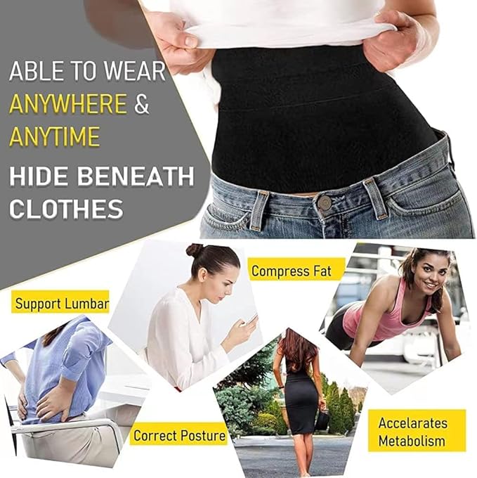 Waist wrap, waist trainer for women with loop design, tightness adjustable & non-slip, plus size, invisible & flexible for stomach, lower belly fat, post partum black (5m)