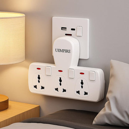 3-Way Multi Plug Extension Socket, Universal Outlet Adapter with Individual Switches, Wall Charger & Power Extender for Home, Office, Kitchen