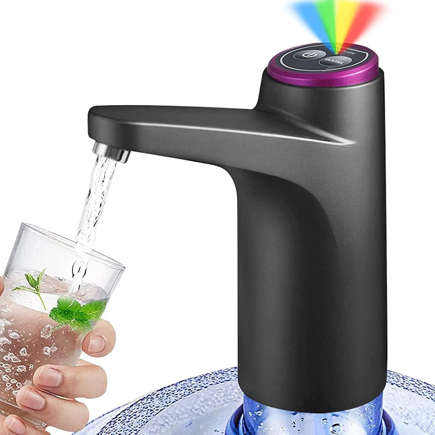 Water Dispenser, Portable Water Bottle Pump for Universal 3, 4 and 5 Gallon with USB Electric Charging and Automatic Off Switch (Black)