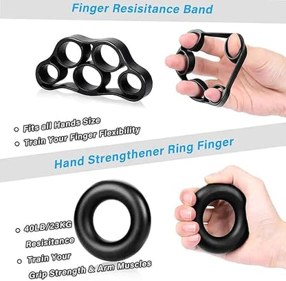 WALI SPORTS 5 Pack Hand Grip Strengthener Trainer Kit - Hand Strengthener & Grip Strength Kit - Forearm Grip Adjustable Resistance - Finger Stretcher, Hand Gripper, Finger Exerciser for Men/Women