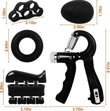 WALI SPORTS 5 Pack Hand Grip Strengthener Trainer Kit - Hand Strengthener & Grip Strength Kit - Forearm Grip Adjustable Resistance - Finger Stretcher, Hand Gripper, Finger Exerciser for Men/Women