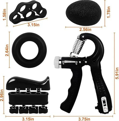 WALI SPORTS 5 Pack Hand Grip Strengthener Trainer Kit - Hand Strengthener & Grip Strength Kit - Forearm Grip Adjustable Resistance - Finger Stretcher, Hand Gripper, Finger Exerciser for Men/Women