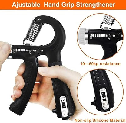 WALI SPORTS 5 Pack Hand Grip Strengthener Trainer Kit - Hand Strengthener & Grip Strength Kit - Forearm Grip Adjustable Resistance - Finger Stretcher, Hand Gripper, Finger Exerciser for Men/Women