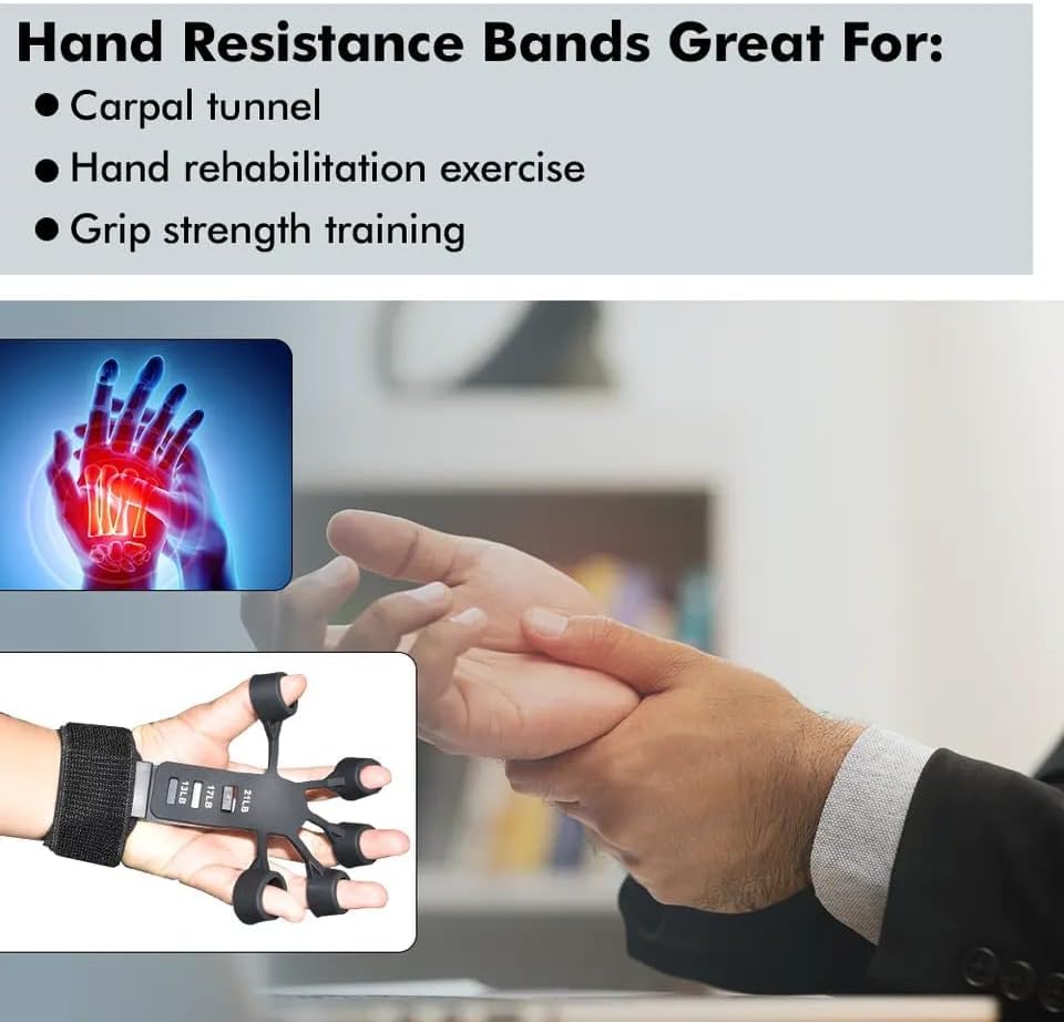 WALI SPORTS Hand Grip Strengthener - 4 Piece Adjustable Finger Exerciser and Finger Stretcher - Grip Strength Trainer for Hand Therapy, Rock Climbing - Relieve Pain for Arthritis, Carpal Tunnel