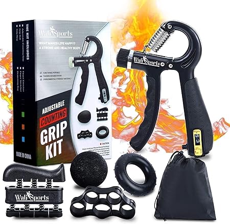 WALI SPORTS 5 Pack Hand Grip Strengthener Trainer Kit - Hand Strengthener & Grip Strength Kit - Forearm Grip Adjustable Resistance - Finger Stretcher, Hand Gripper, Finger Exerciser for Men/Women