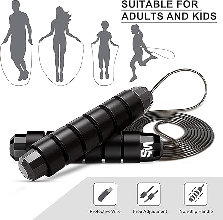 WALI SPORTS Jumping Rope Tangle-Free with Ball Bearings Jump Rope Adjustable and Memory Foam Handle Skipping Rope Ideal for Fitness for Kids and Adults