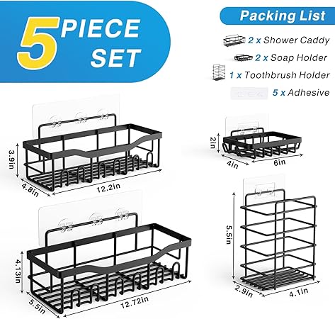 EUDELE Shower Caddy 5 Pack,Adhesive Shower Organizer for Home Decor No Drilling,Large ,Rustproof Stainless Steel