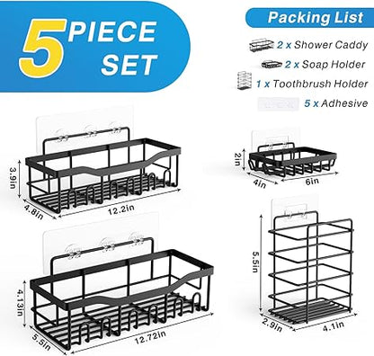 EUDELE Shower Caddy 5 Pack,Adhesive Shower Organizer for Home Decor No Drilling,Large ,Rustproof Stainless Steel