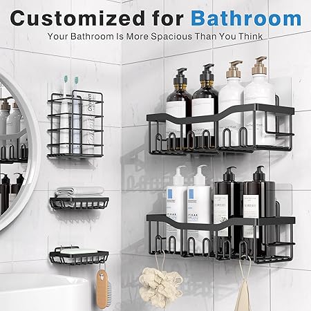 EUDELE Shower Caddy 5 Pack,Adhesive Shower Organizer for Home Decor No Drilling,Large ,Rustproof Stainless Steel