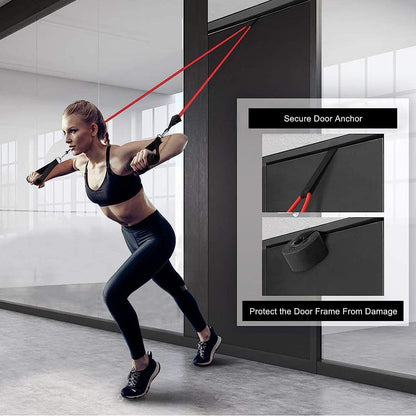 WALI SPORTS 100% Latex 11 Pcs Resistance Band Set 150 LB Handles & Door Anchor, Ankle Straps, Carrying Case for Physical Therapy, Home Workouts, Fitness