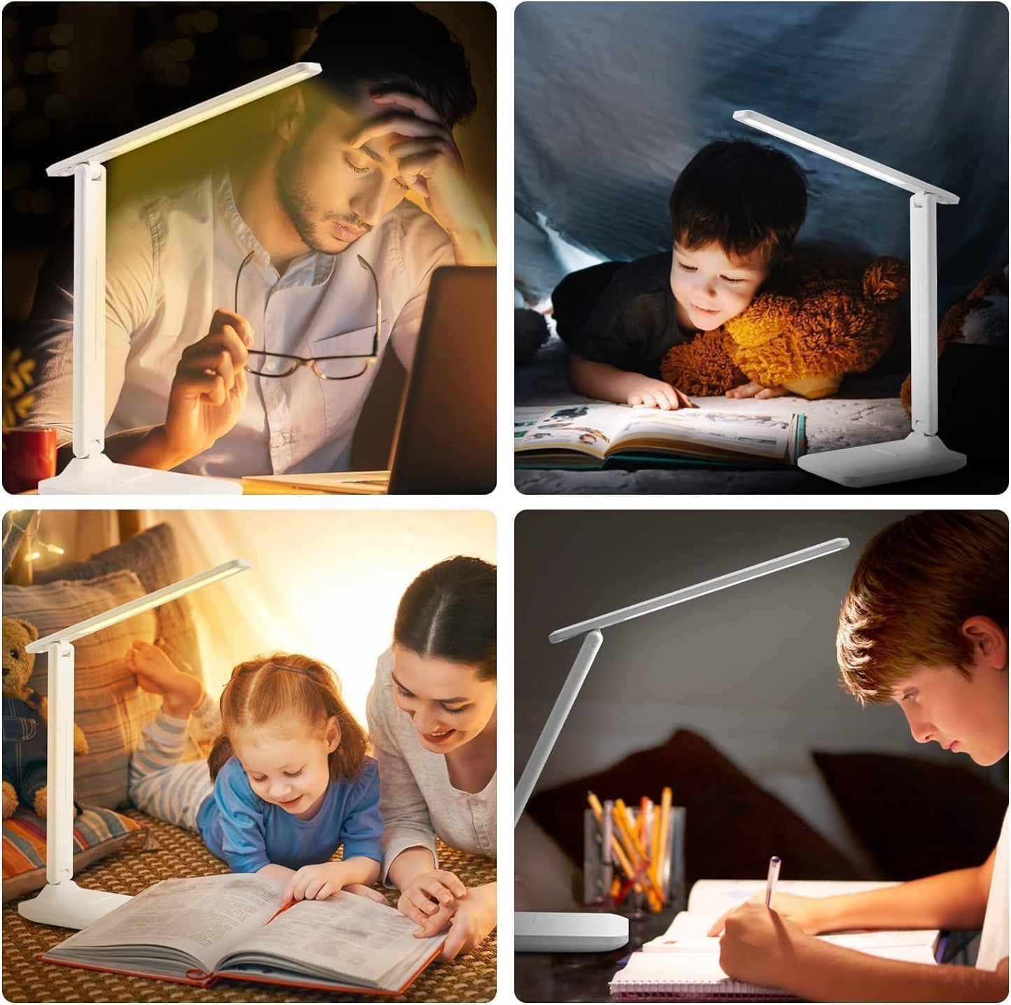 Desk Lamp, LED, White, Plastic, Rechargeable, Touch Control, Anti-Blue Light, Eye-Caring, Study & Reading, Office & Home