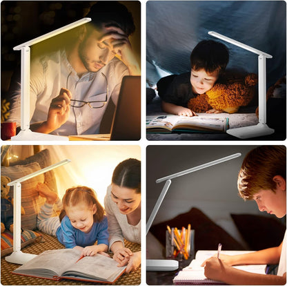 Desk Lamp, LED, White, Plastic, Rechargeable, Touch Control, Anti-Blue Light, Eye-Caring, Study & Reading, Office & Home