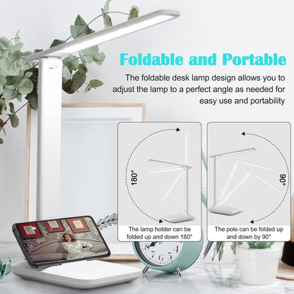 Desk Lamp, LED, White, Plastic, Rechargeable, Touch Control, Anti-Blue Light, Eye-Caring, Study & Reading, Office & Home