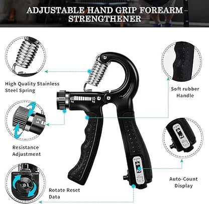 WALI SPORTS 5 Pack Hand Grip Strengthener Trainer Kit - Hand Strengthener & Grip Strength Kit - Forearm Grip Adjustable Resistance - Finger Stretcher, Hand Gripper, Finger Exerciser for Men/Women