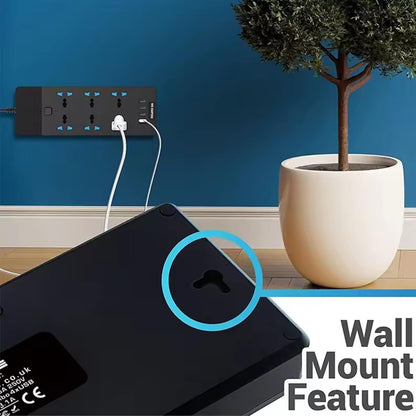 Power Strip & Surge Protectors, Power Extension Lead Outlets, All in one Wall Plug Adapter with 4 (3.1A) USB Hub & 6 Gang Smart Electrical Sockets, Power Extension (2 Meter)