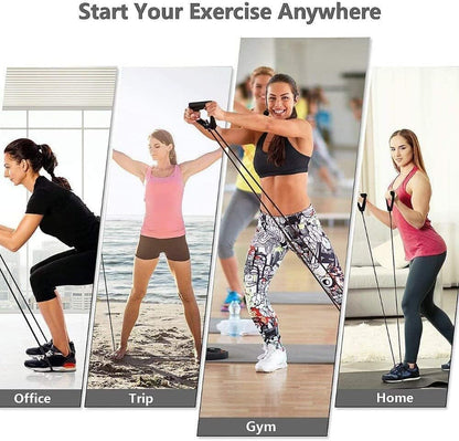 WALI SPORTS 100% Latex 11 Pcs Resistance Band Set 150 LB Handles & Door Anchor, Ankle Straps, Carrying Case for Physical Therapy, Home Workouts, Fitness