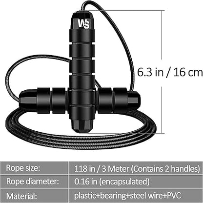 WALI SPORTS Jumping Rope Tangle-Free with Ball Bearings Jump Rope Adjustable and Memory Foam Handle Skipping Rope Ideal for Fitness for Kids and Adults