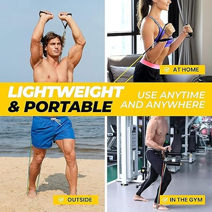 WALI SPORTS 100% Latex 11 Pcs Resistance Band Set 150 LB Handles & Door Anchor, Ankle Straps, Carrying Case for Physical Therapy, Home Workouts, Fitness