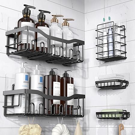 EUDELE Shower Caddy 5 Pack,Adhesive Shower Organizer for Home Decor No Drilling,Large ,Rustproof Stainless Steel