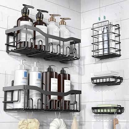 EUDELE Shower Caddy 5 Pack,Adhesive Shower Organizer for Home Decor No Drilling,Large ,Rustproof Stainless Steel