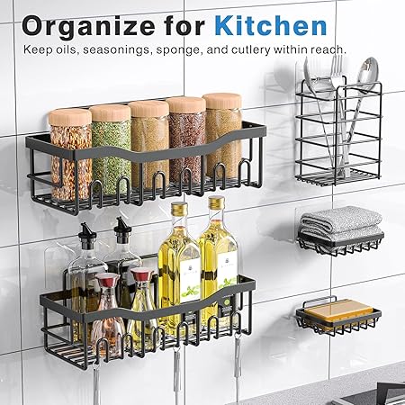 EUDELE Shower Caddy 5 Pack,Adhesive Shower Organizer for Home Decor No Drilling,Large ,Rustproof Stainless Steel